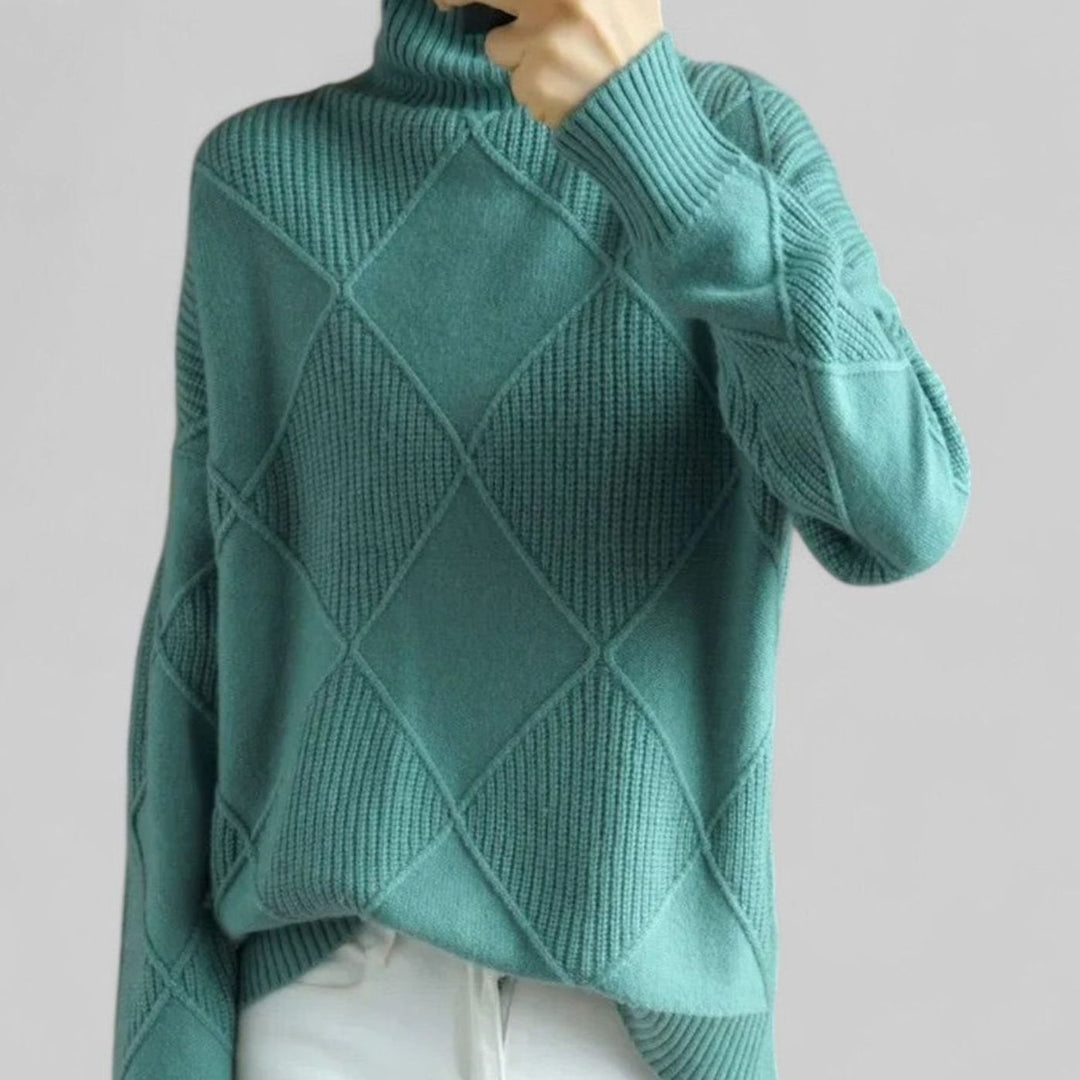 Rachael | Women's Oversized Diamond Knit Roll Neck Jumper