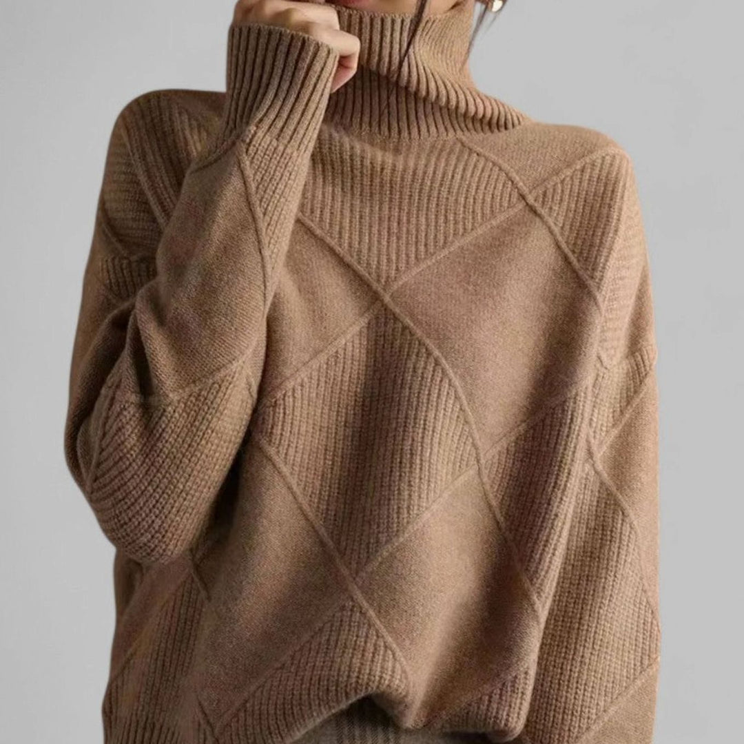 Rachael | Women's Oversized Diamond Knit Roll Neck Jumper