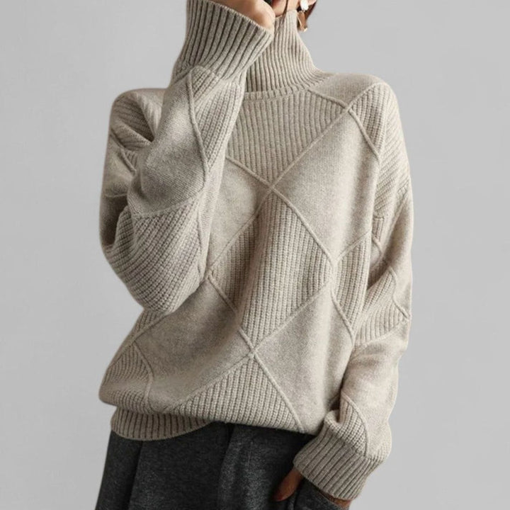 Rachael | Women's Oversized Diamond Knit Roll Neck Jumper