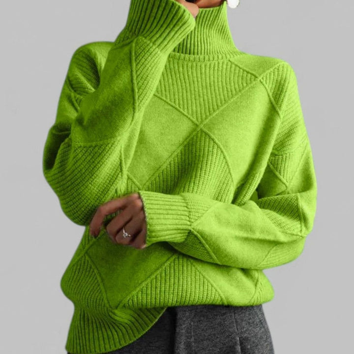 Rachael | Women's Oversized Diamond Knit Roll Neck Jumper