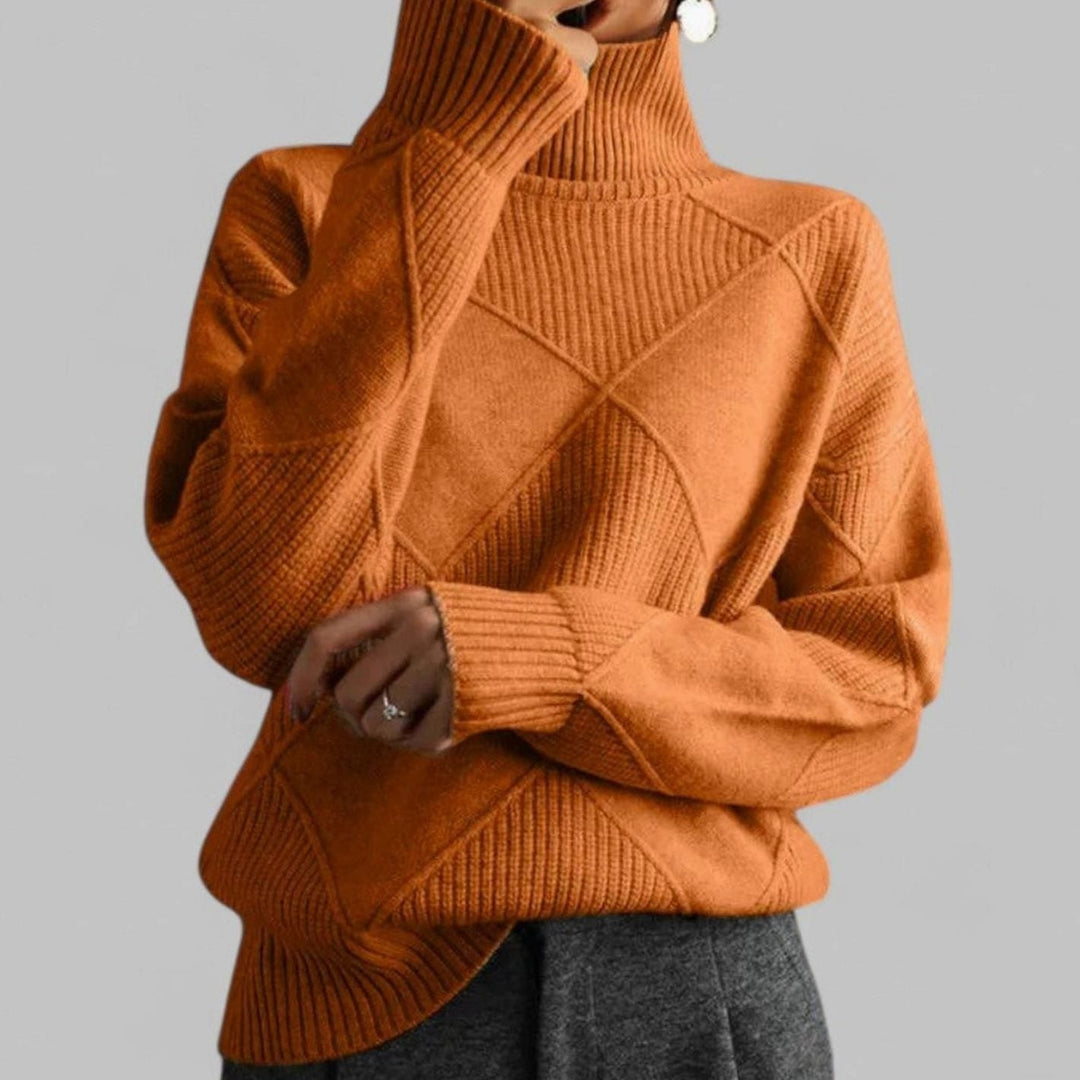 Rachael | Women's Oversized Diamond Knit Roll Neck Jumper
