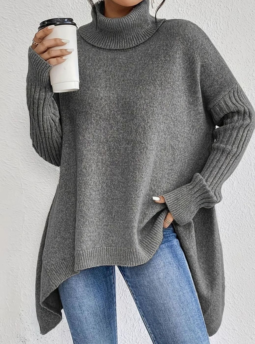 Solara | Women's Oversized Roll Neck Jumper with Asymmetric Hem