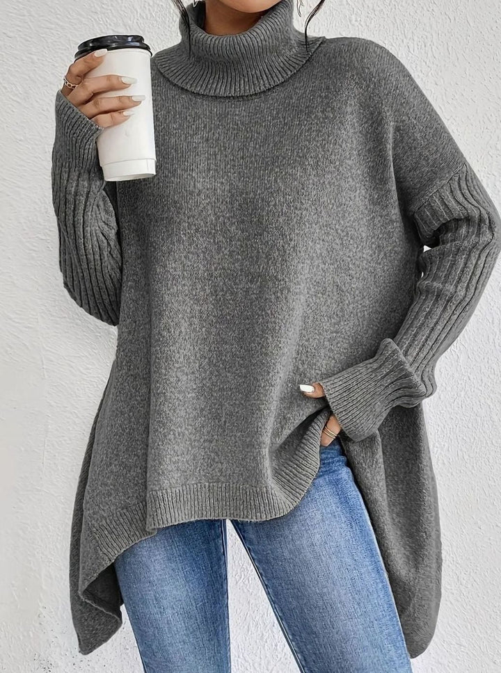 Solara | Women's Oversized Roll Neck Jumper with Asymmetric Hem
