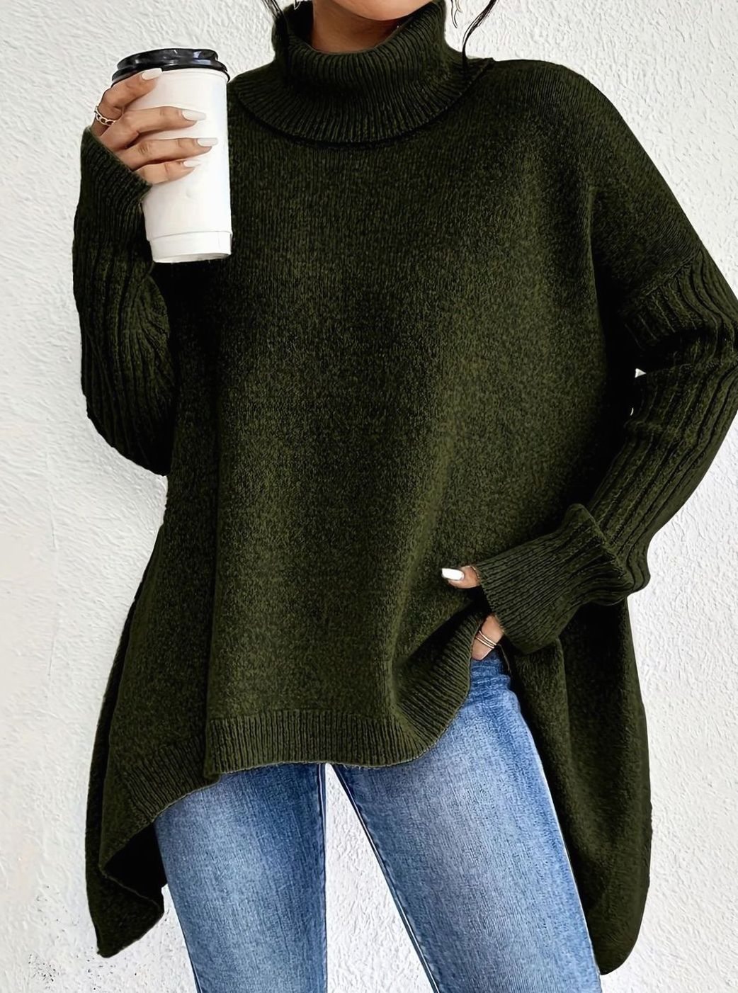 Solara | Women's Oversized Roll Neck Jumper with Asymmetric Hem