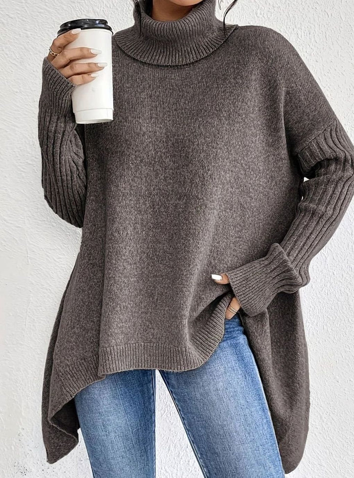 Solara | Women's Oversized Roll Neck Jumper with Asymmetric Hem