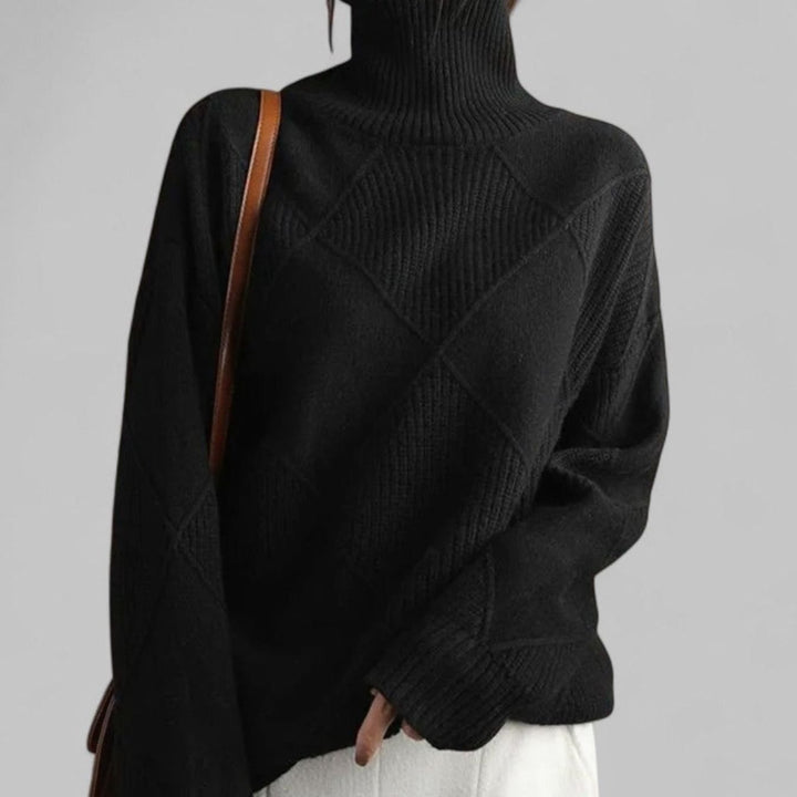 Amandina | Women's Geometric Knit Relaxed Fit Roll Neck Jumper