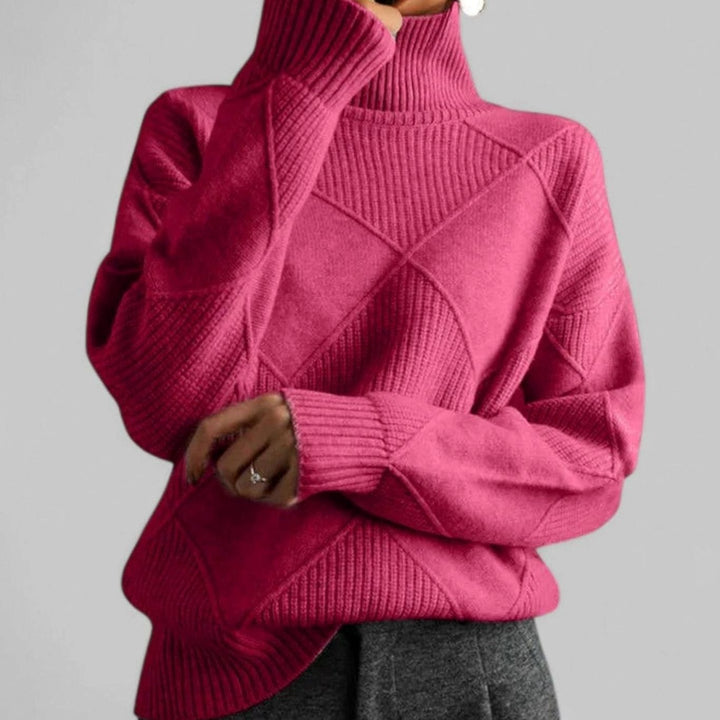 Amandina | Women's Geometric Knit Relaxed Fit Roll Neck Jumper