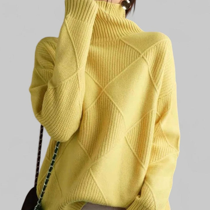 Amandina | Women's Geometric Knit Relaxed Fit Roll Neck Jumper