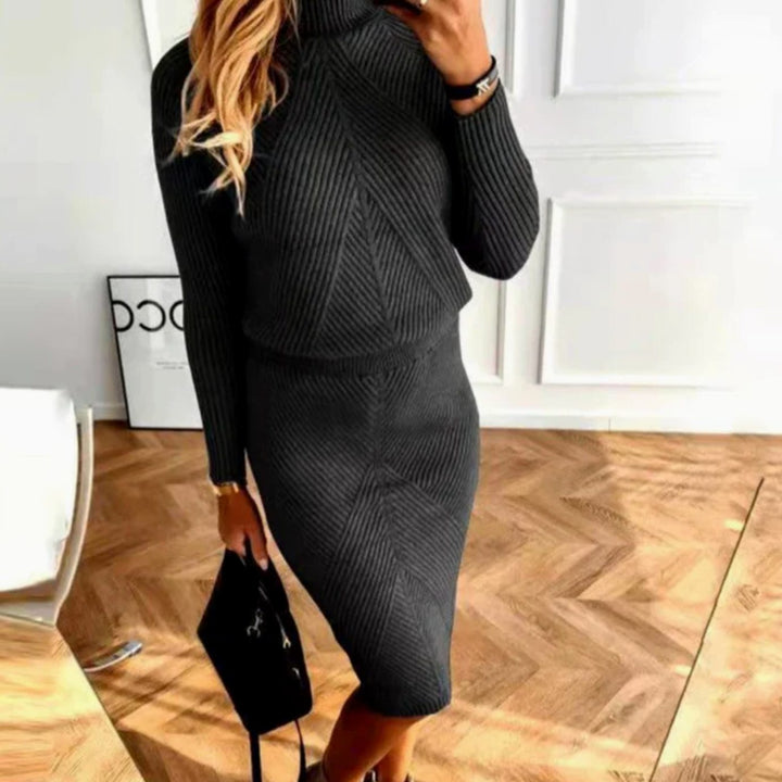 Elspina | Women's Roll Neck Long Sleeve Knitted Midi Jumper Dress