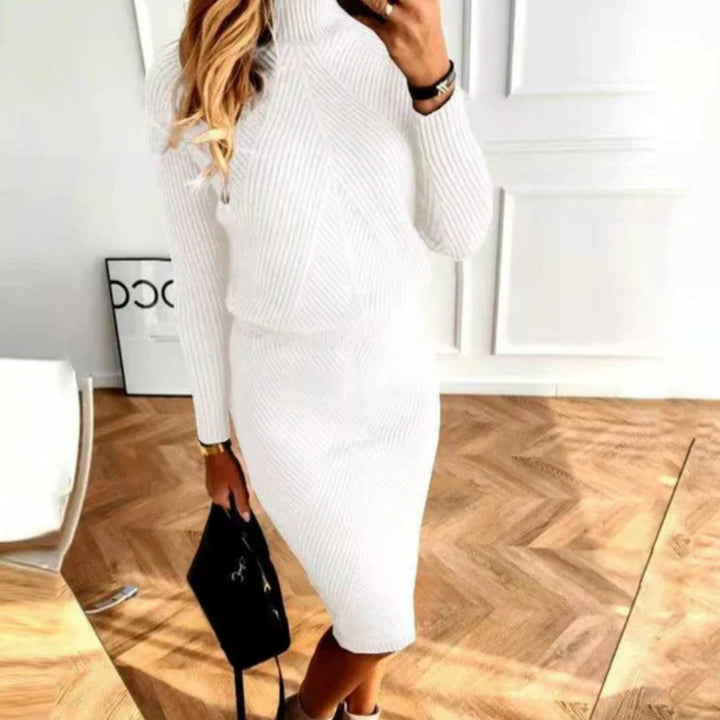 Elspina | Women's Roll Neck Long Sleeve Knitted Midi Jumper Dress