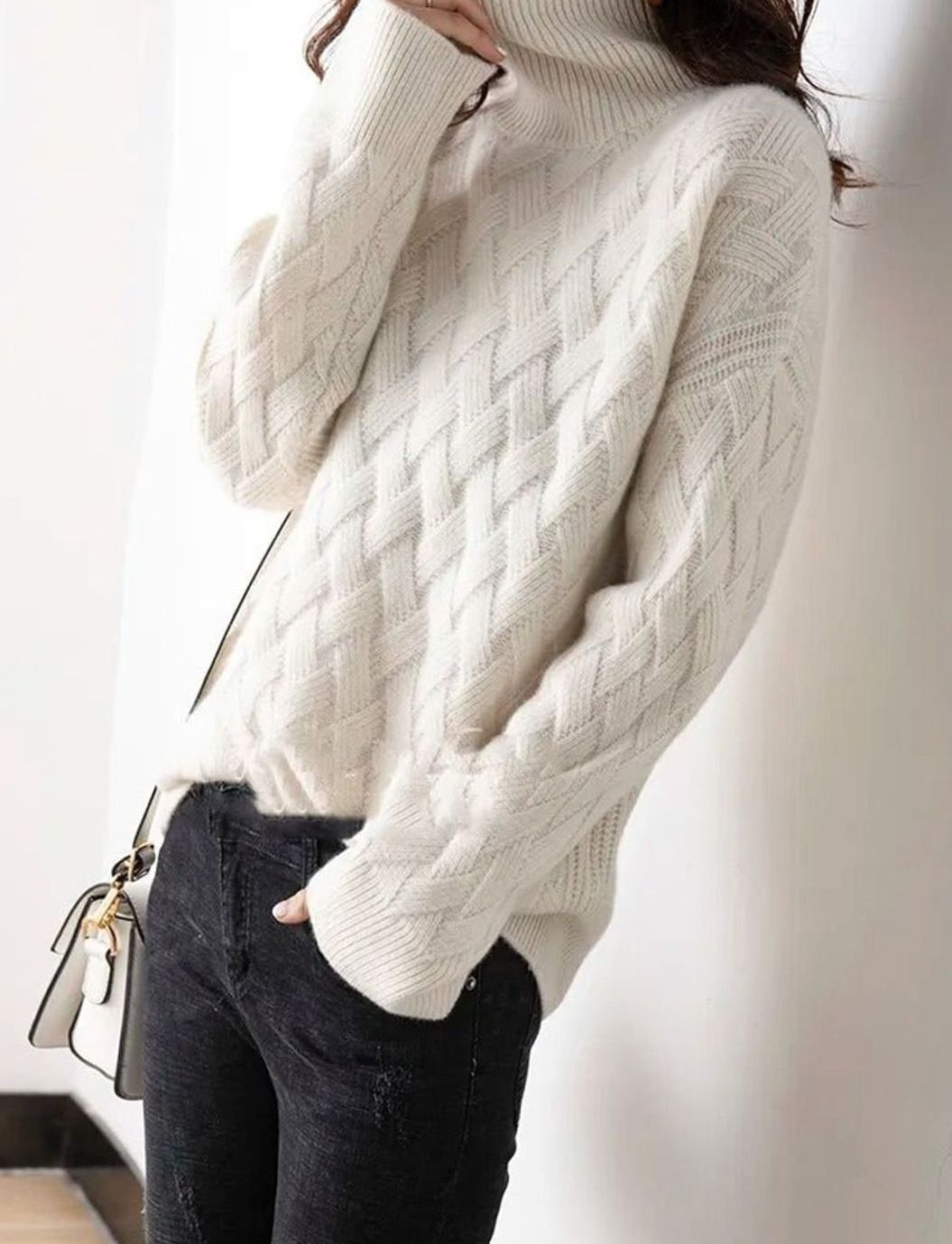 Maribel | Women's Oversized Cashmere Cable Knit Roll Neck Jumper