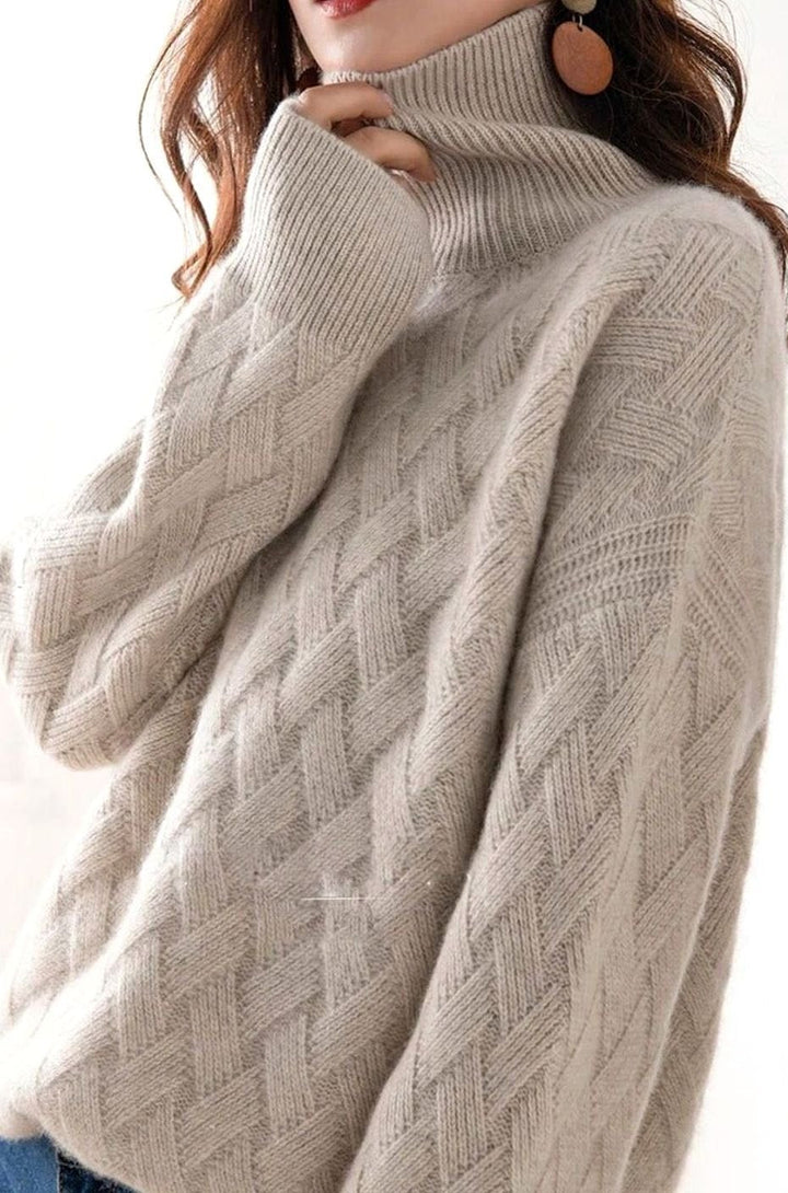 Maribel | Women's Oversized Cashmere Cable Knit Roll Neck Jumper