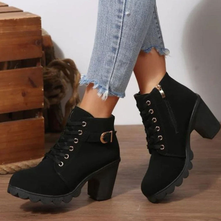 Lettice | Women's Lace-Up Block Heel Ankle Boots with Zip