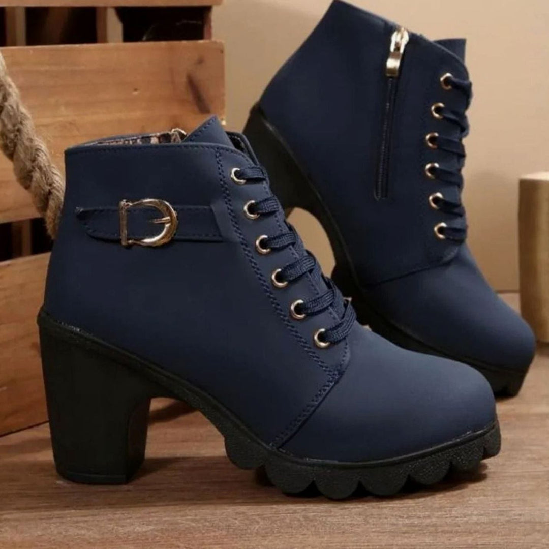 Lettice | Women's Lace-Up Block Heel Ankle Boots with Zip