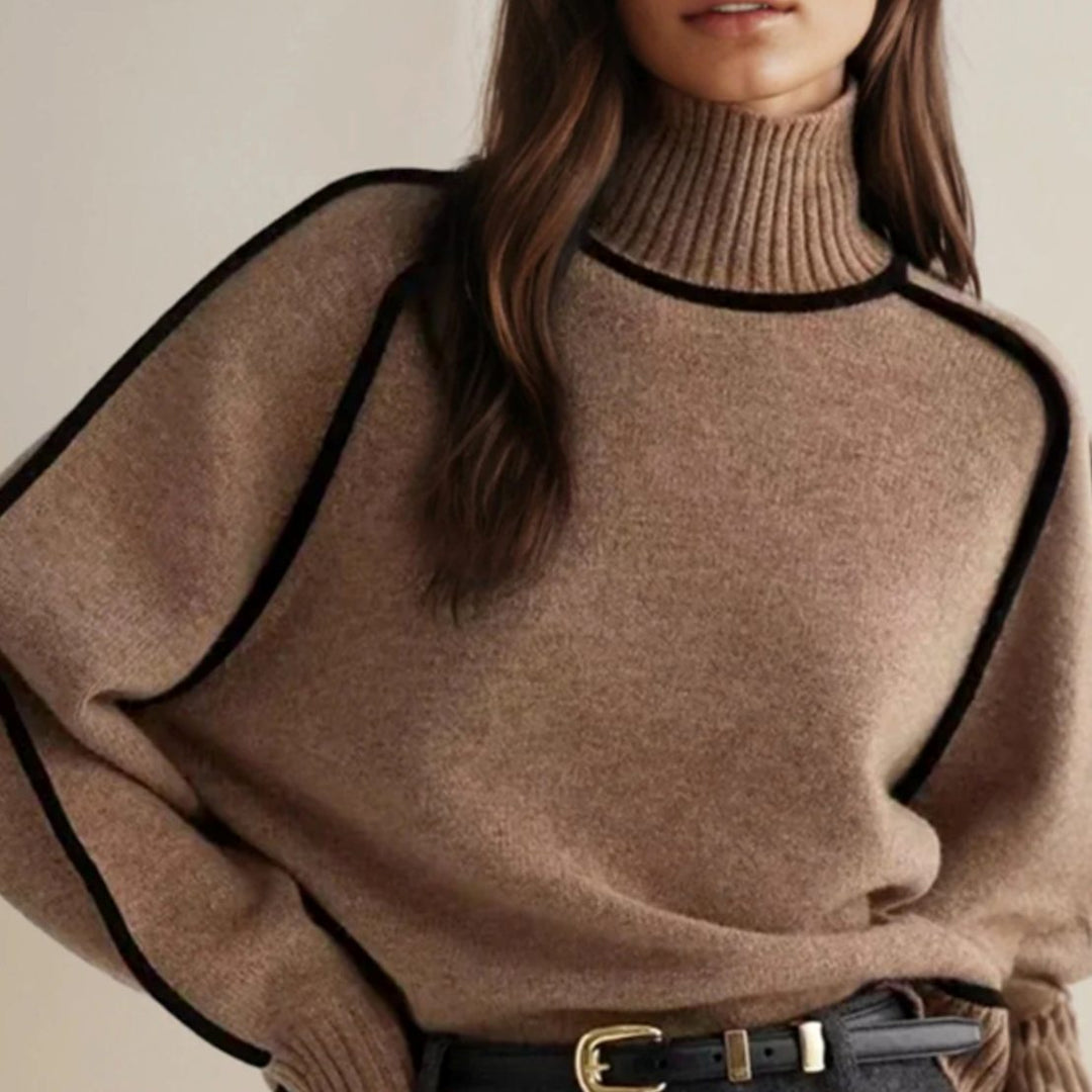 Alinae | Women's Oversized Roll Neck Knit Jumper with Contrast Piping