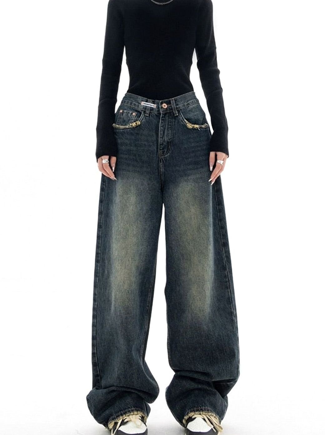Nerina | Women's High-Waisted Wide Leg Washed Denim Jeans