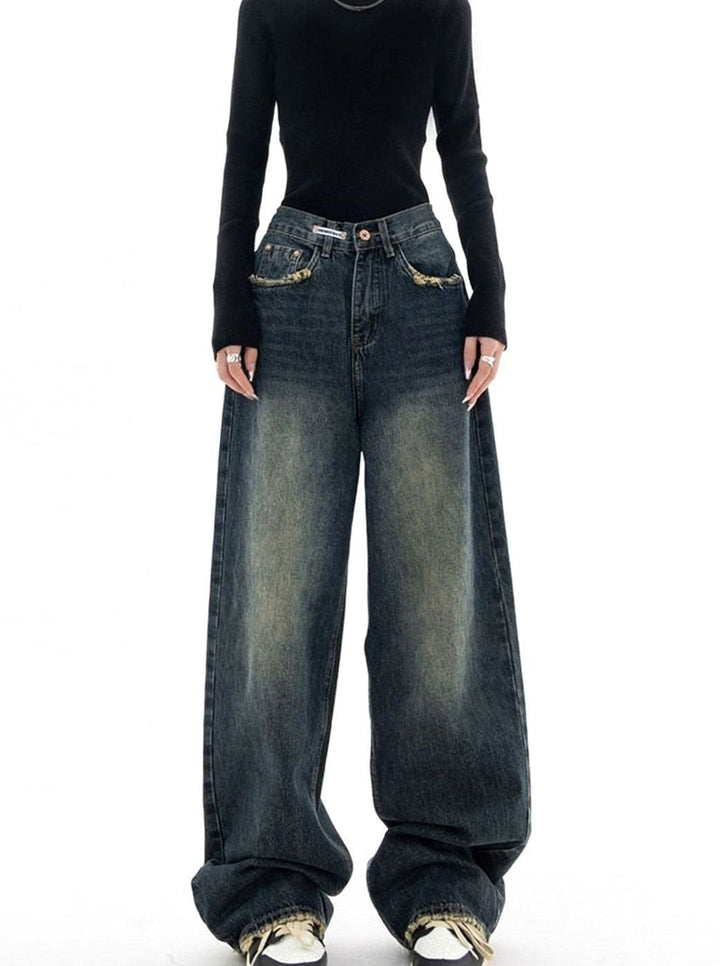 Nerina | Women's High-Waisted Wide Leg Washed Denim Jeans