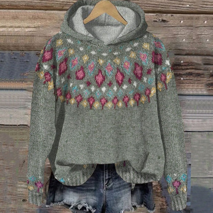 Linnea | Women's Diamond Pattern Knitted Hooded Winter Jumper