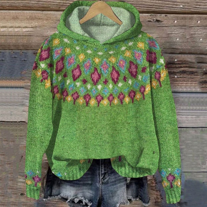 Linnea | Women's Diamond Pattern Knitted Hooded Winter Jumper