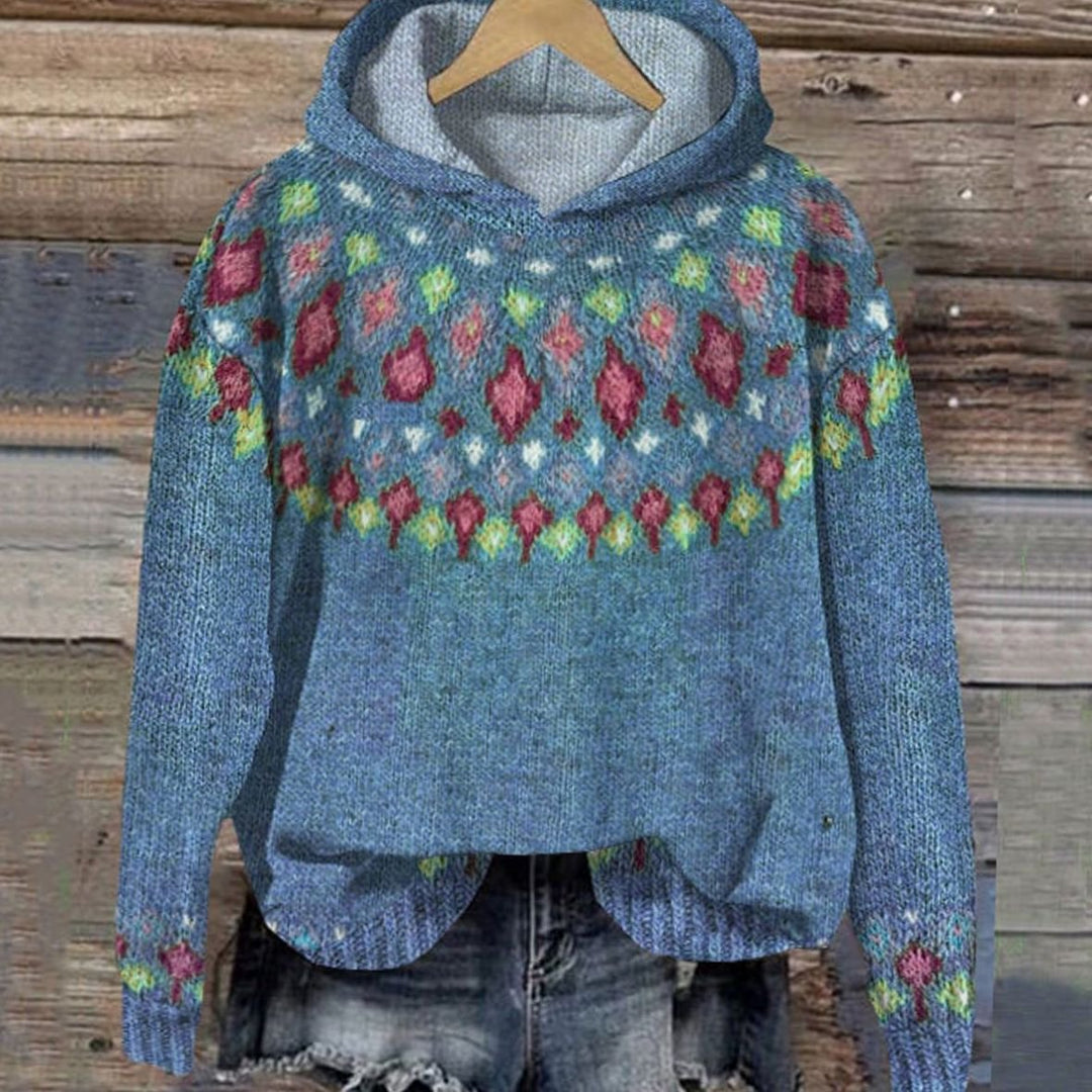 Linnea | Women's Diamond Pattern Knitted Hooded Winter Jumper