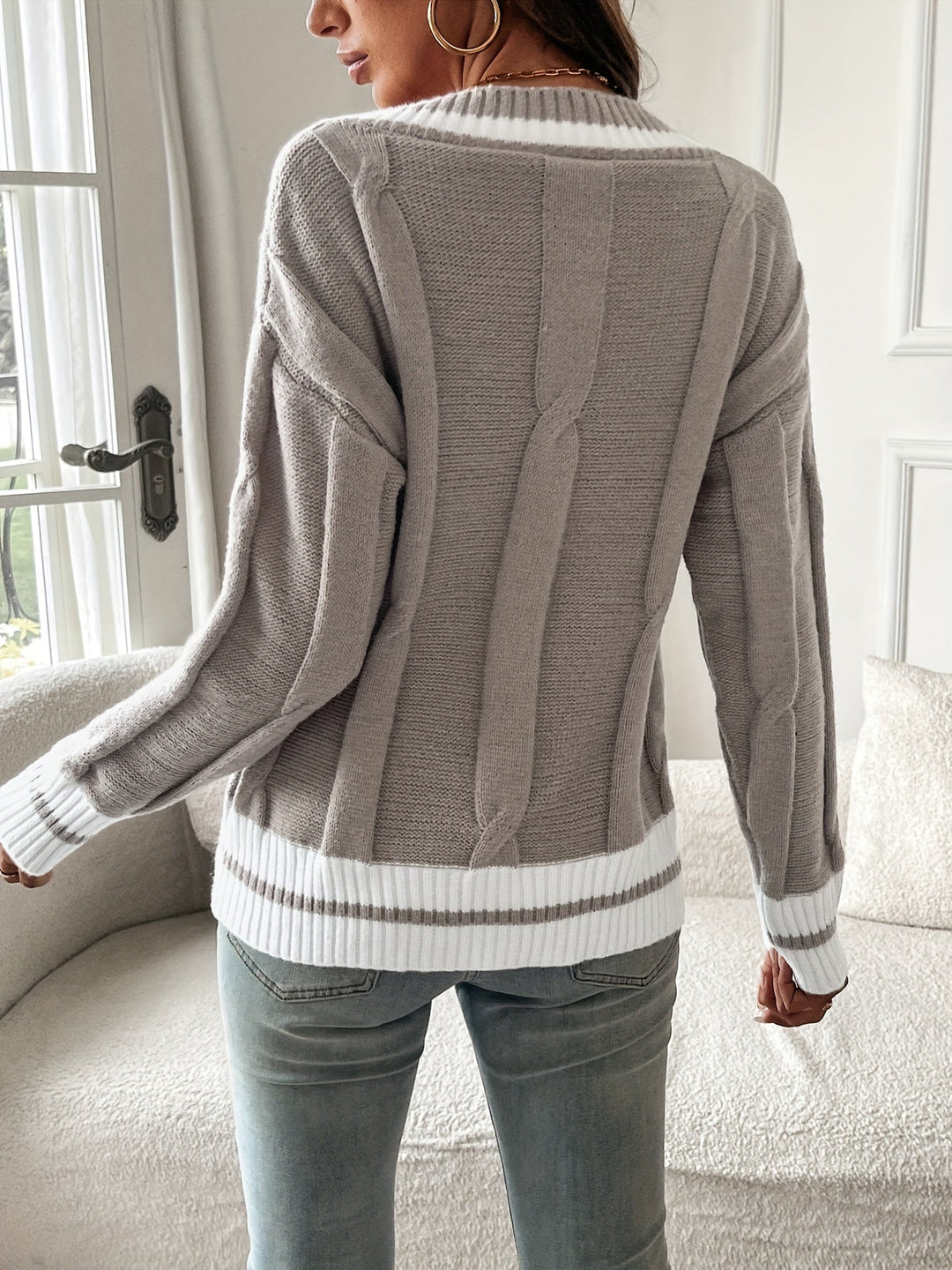 Clemency | Women's Oversized Cable Knit V-Neck Jumper