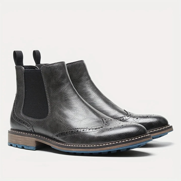 Ferdie | Men's Brogue Chelsea Ankle Boots with Low Block Heel