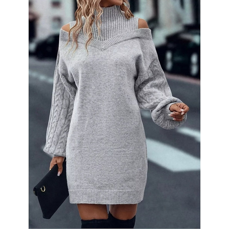 Melody | Women's Cold-Shoulder Roll Neck Jumper Dress