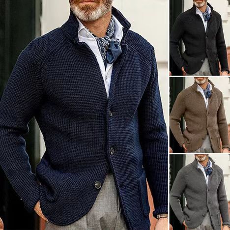 Asher | Men's Waffle Knit Button-Up Cardigan with Stand Collar
