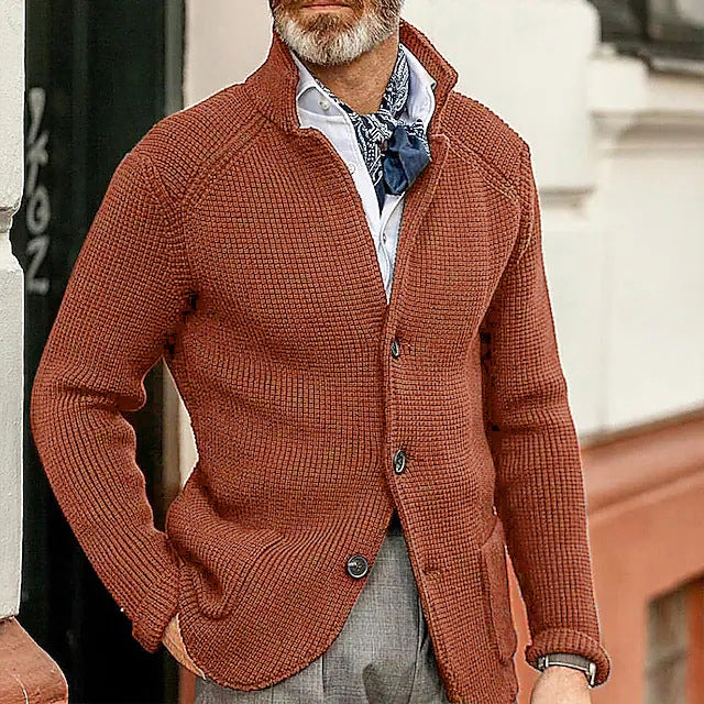 Asher | Men's Waffle Knit Button-Up Cardigan with Stand Collar