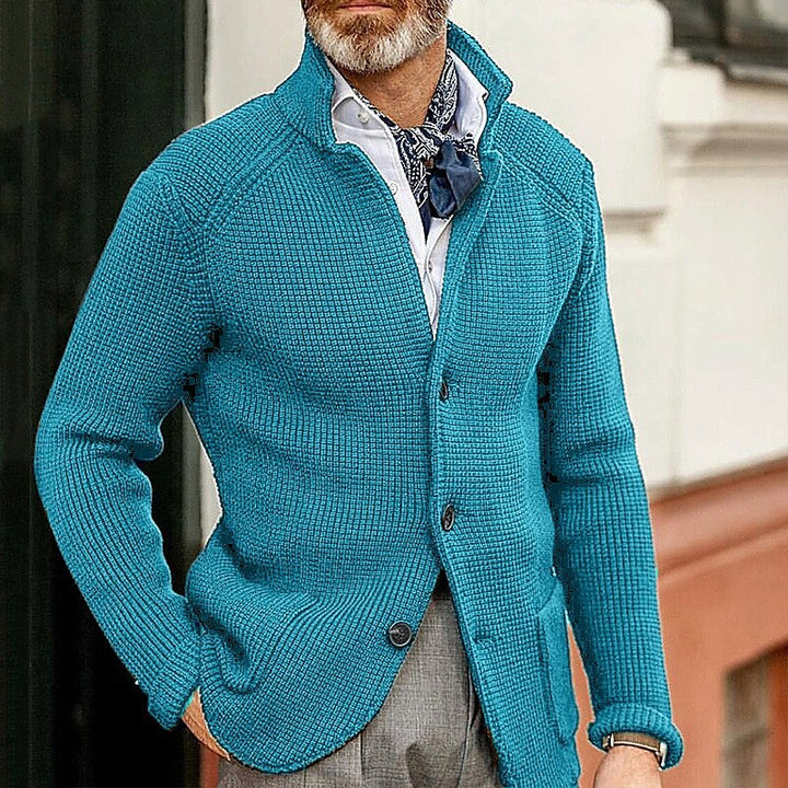 Asher | Men's Waffle Knit Button-Up Cardigan with Stand Collar