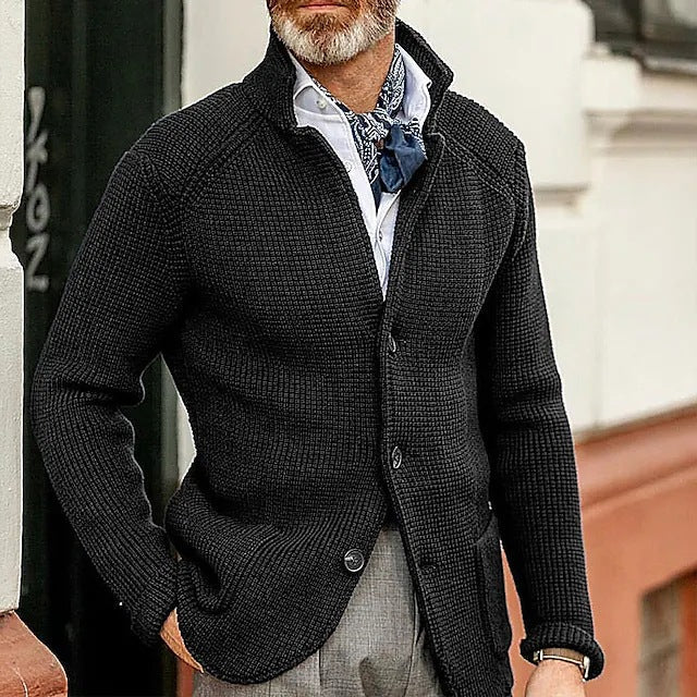 Asher | Men's Waffle Knit Button-Up Cardigan with Stand Collar
