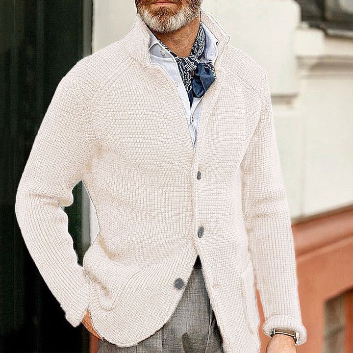 Asher | Men's Waffle Knit Button-Up Cardigan with Stand Collar