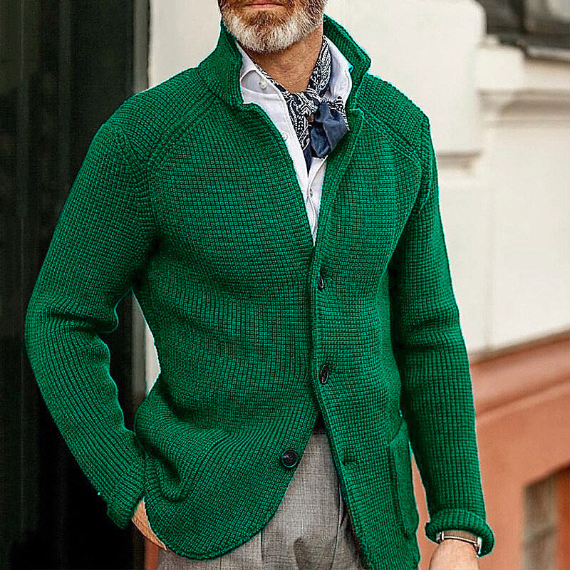 Asher | Men's Waffle Knit Button-Up Cardigan with Stand Collar