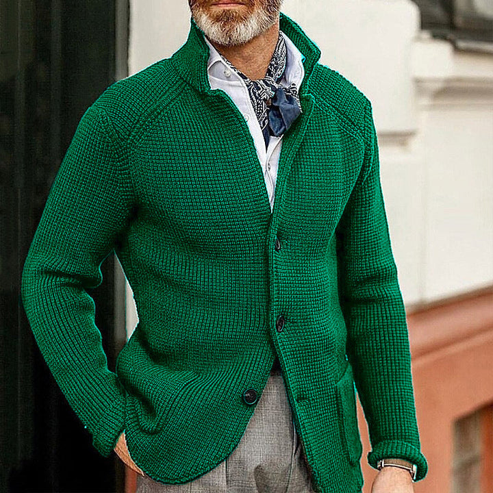 Asher | Men's Waffle Knit Button-Up Cardigan with Stand Collar