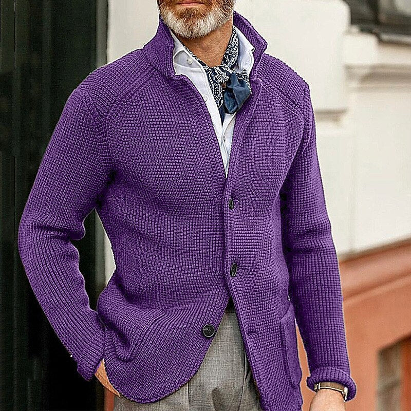 Asher | Men's Waffle Knit Button-Up Cardigan with Stand Collar