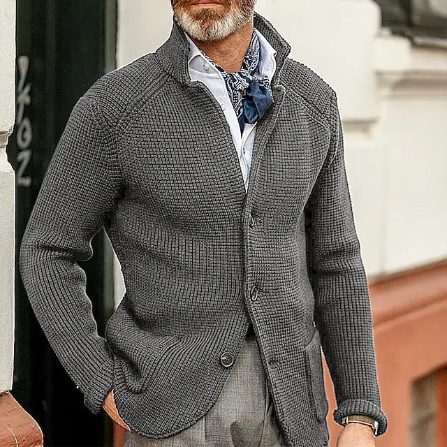 Asher | Men's Waffle Knit Button-Up Cardigan with Stand Collar