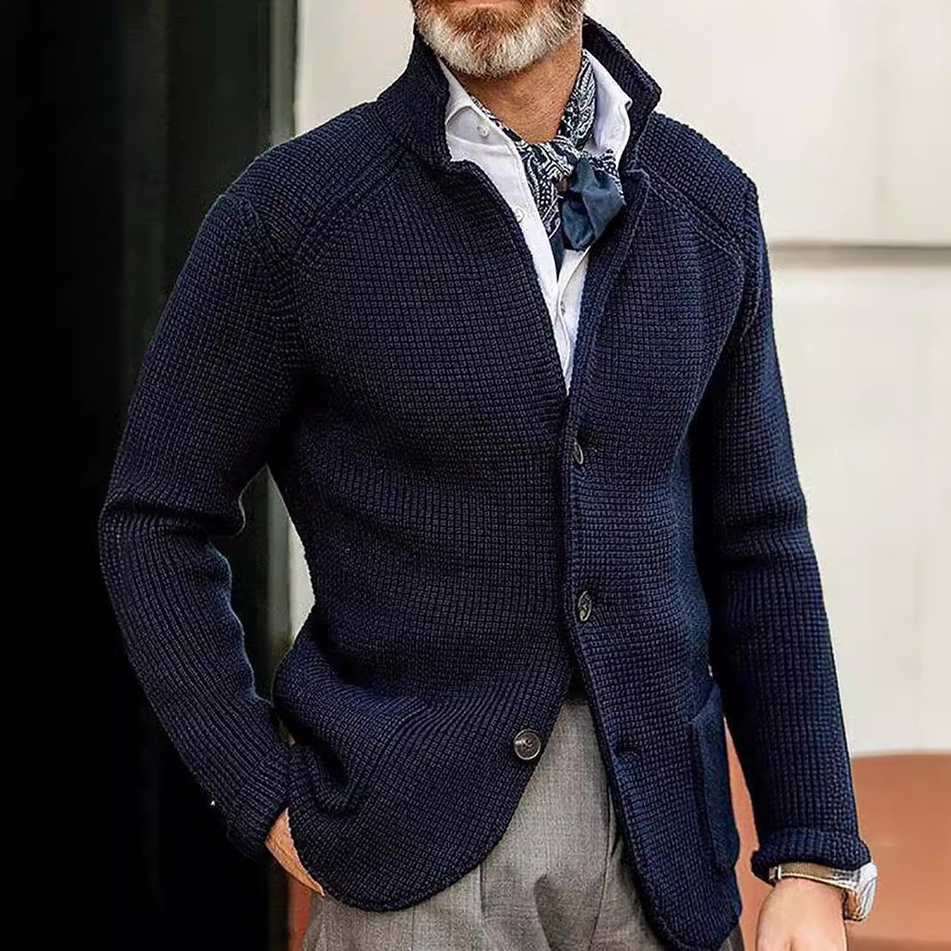 Asher | Men's Waffle Knit Button-Up Cardigan with Stand Collar