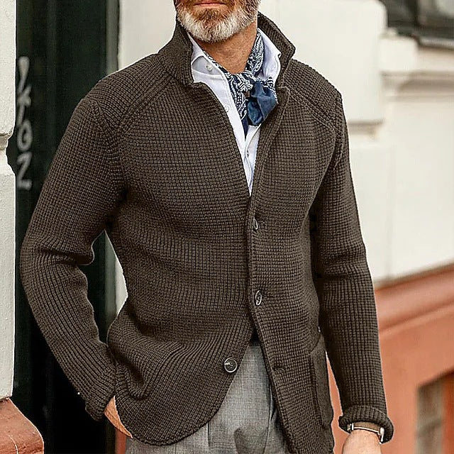 Asher | Men's Waffle Knit Button-Up Cardigan with Stand Collar