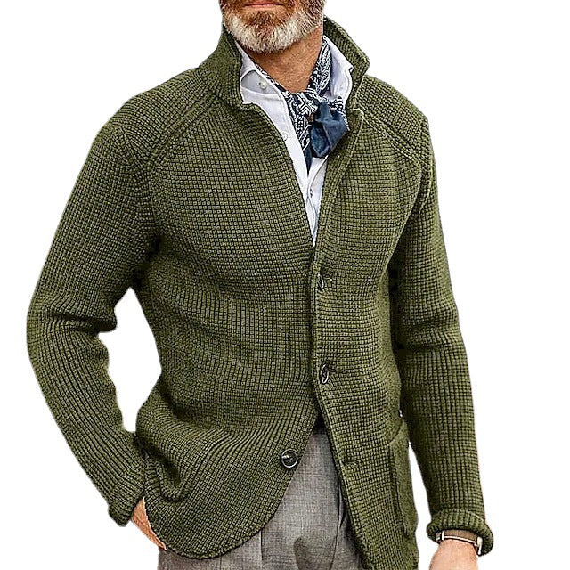 Asher | Men's Waffle Knit Button-Up Cardigan with Stand Collar