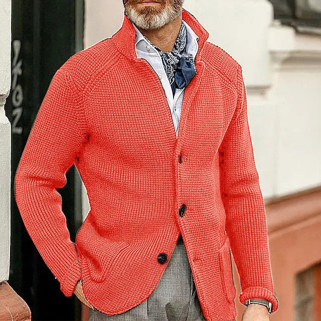 Asher | Men's Waffle Knit Button-Up Cardigan with Stand Collar