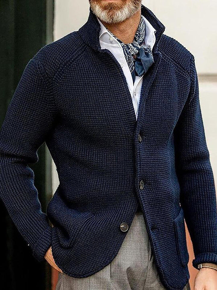 Asher | Men's Waffle Knit Button-Up Cardigan with Stand Collar