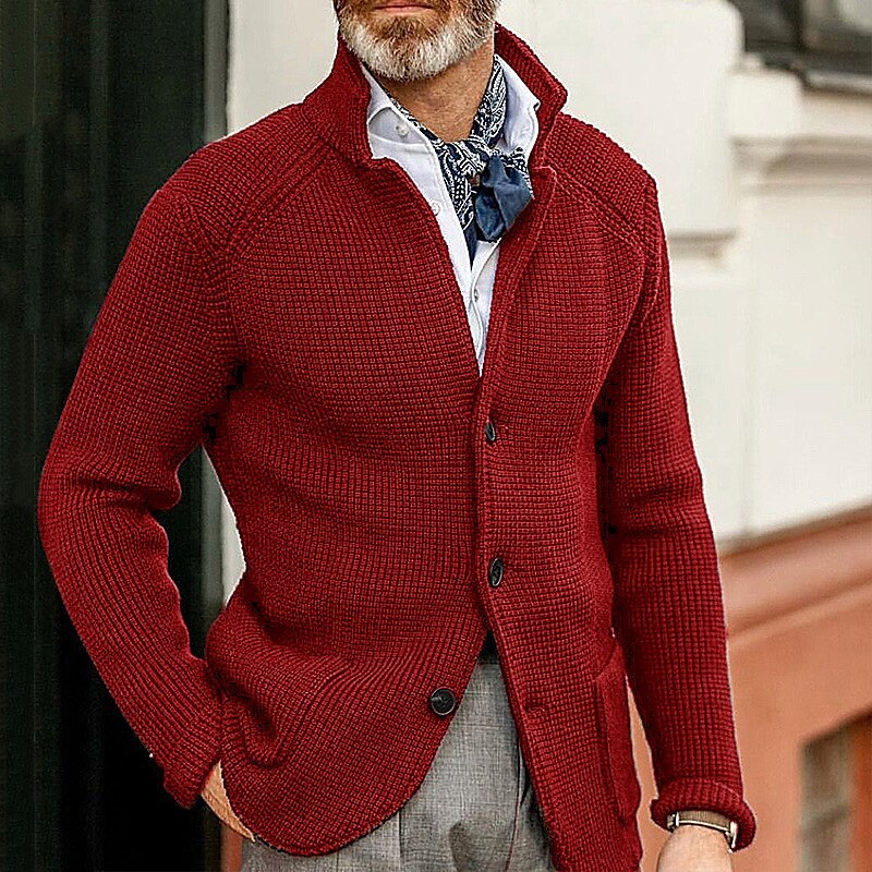 Asher | Men's Waffle Knit Button-Up Cardigan with Stand Collar