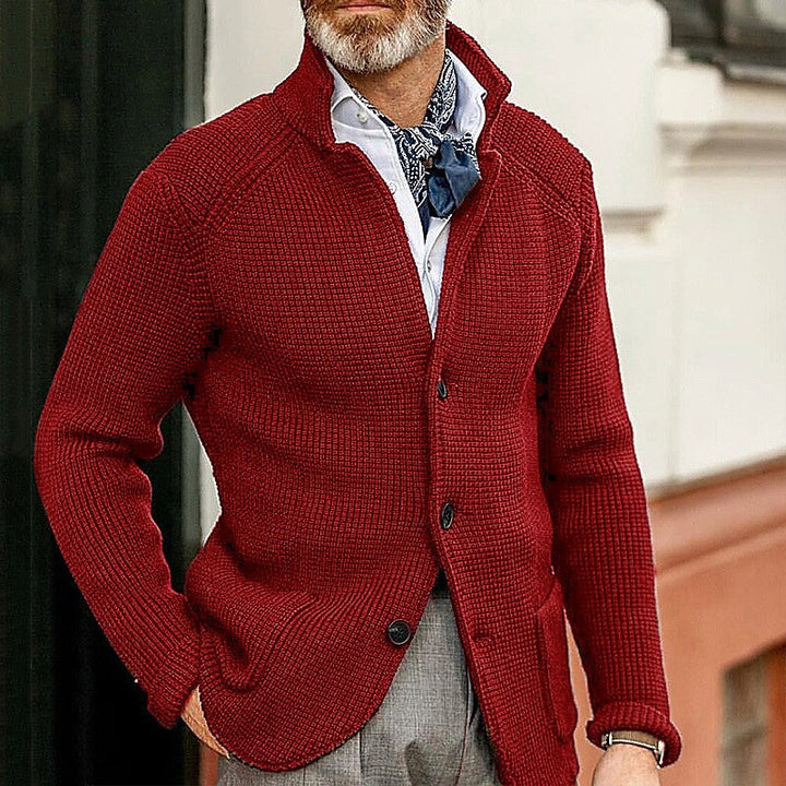 Asher | Men's Waffle Knit Button-Up Cardigan with Stand Collar
