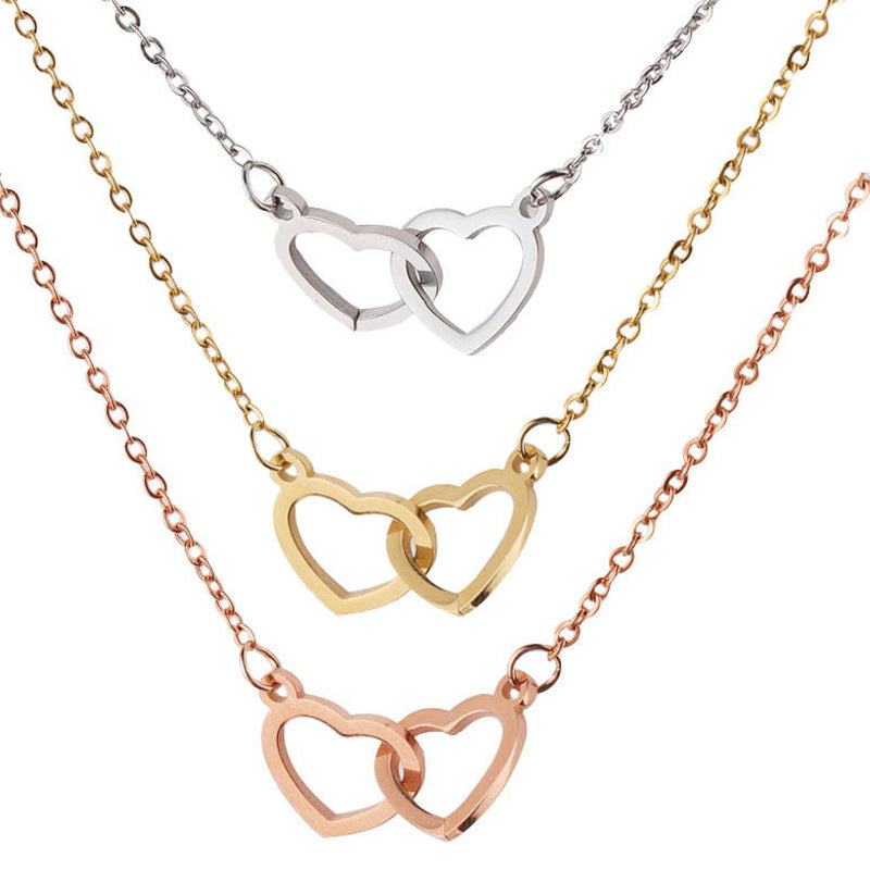 Amabel | Women's Interlocking Double Heart Pendant Necklace