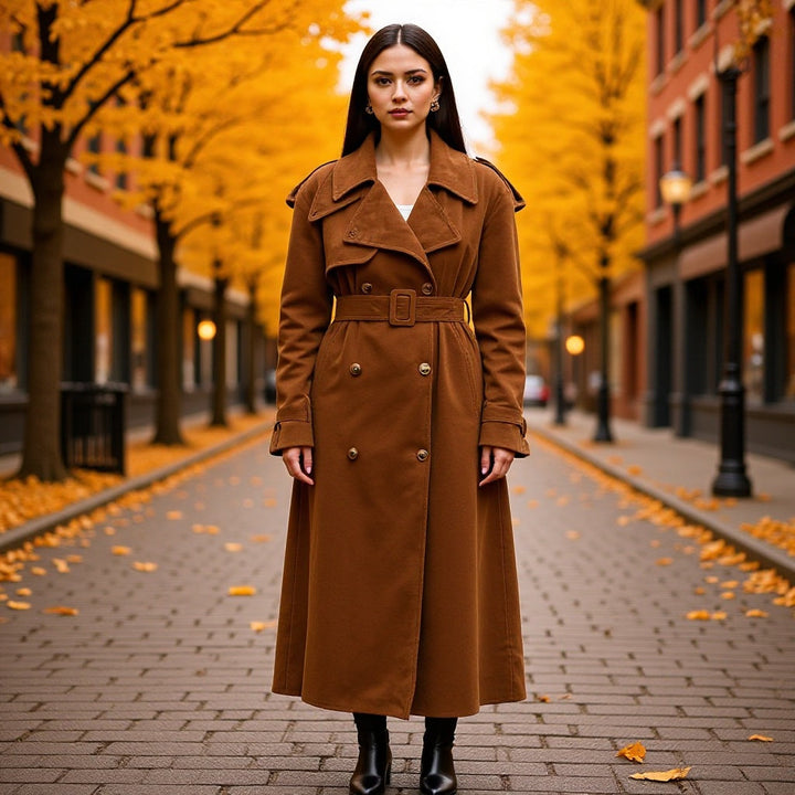 Lacey | Women's Long Double-Breasted Belted Trench Coat