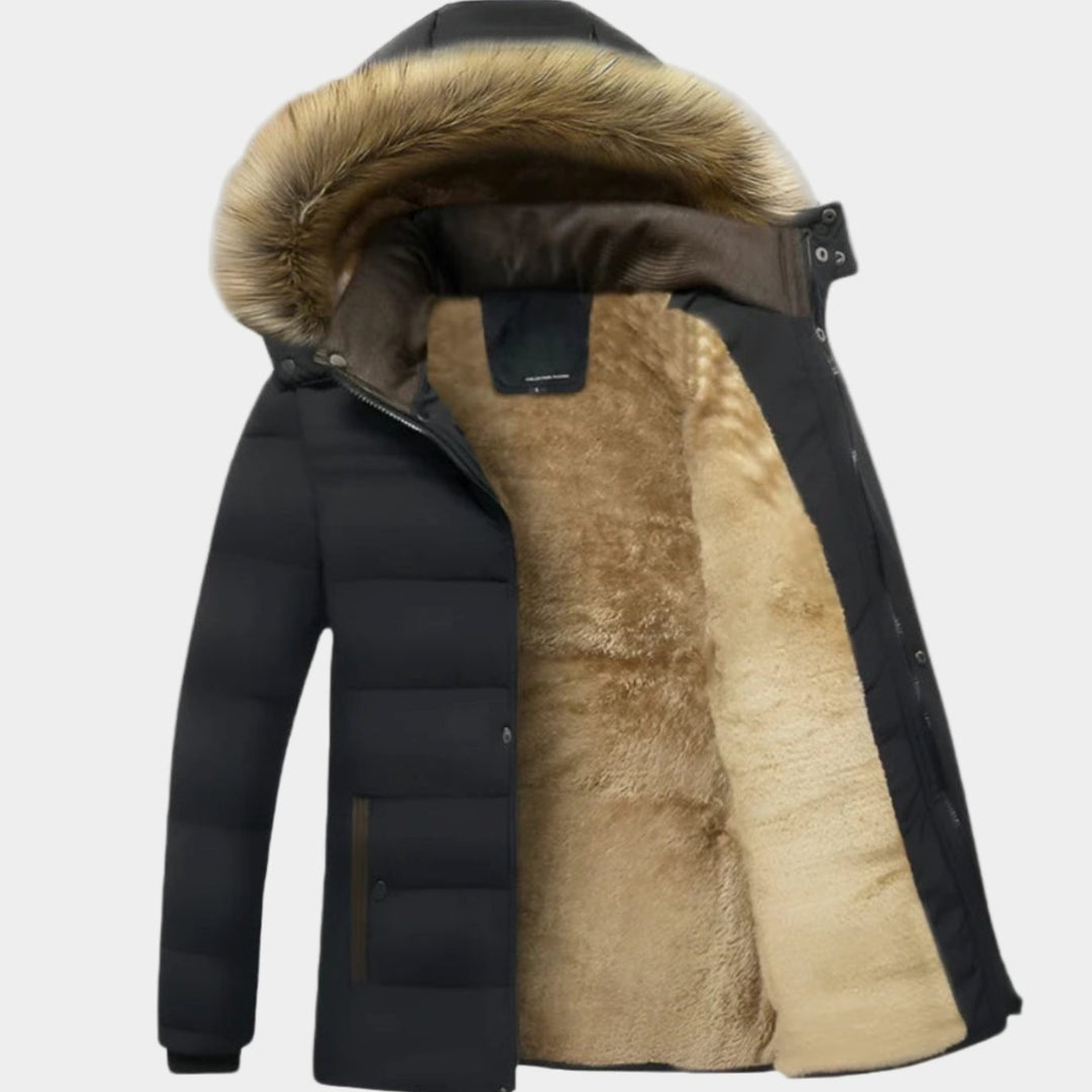 Lucien | Men's Fleece-Lined Quilted Winter Jacket with Faux Fur Hood