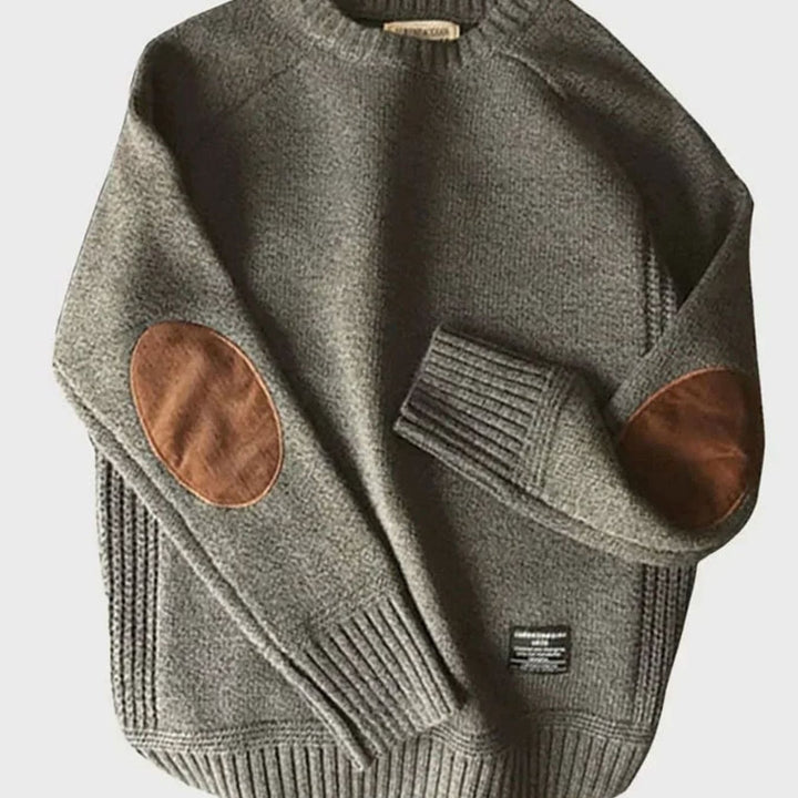 Ned | Men's Crew Neck Knit Winter Jumper with Elbow Patches