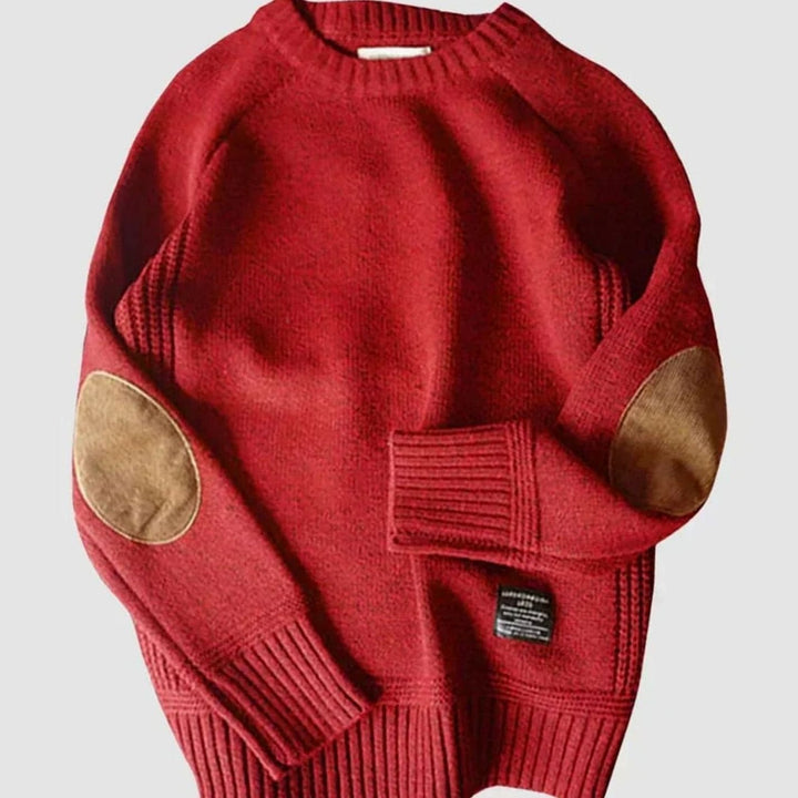 Ned | Men's Crew Neck Knit Winter Jumper with Elbow Patches