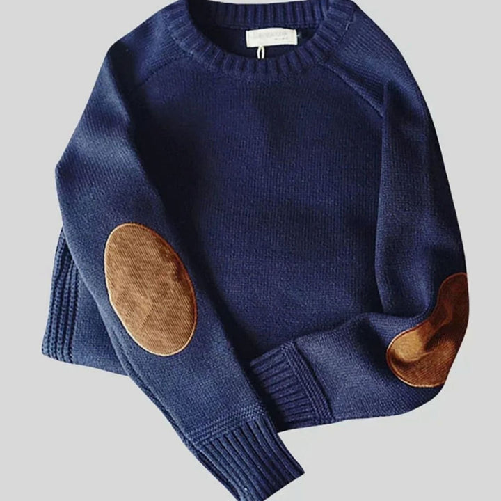 Ned | Men's Crew Neck Knit Winter Jumper with Elbow Patches