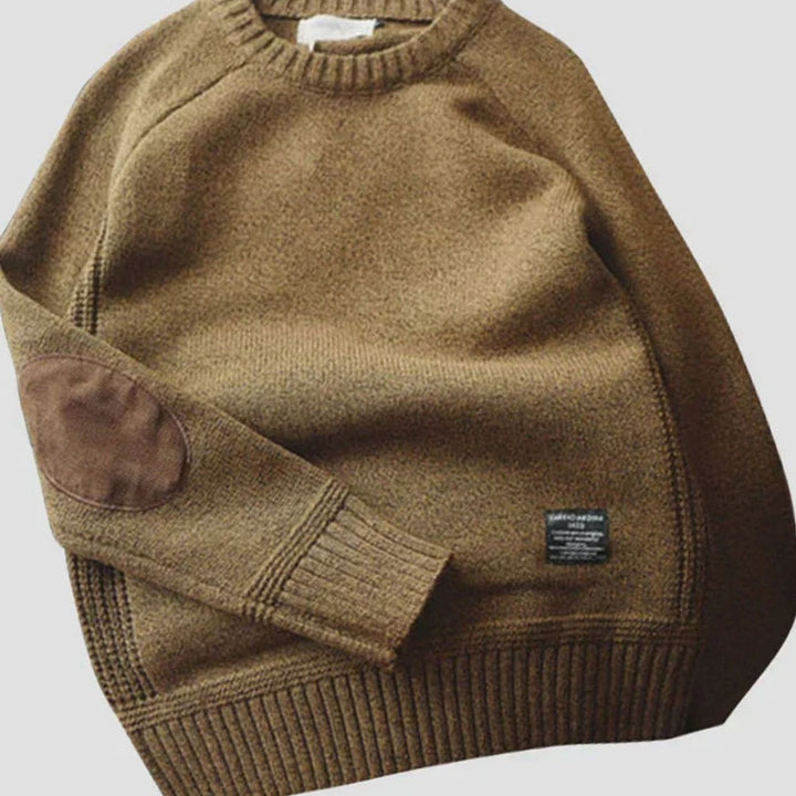 Ned | Men's Crew Neck Knit Winter Jumper with Elbow Patches